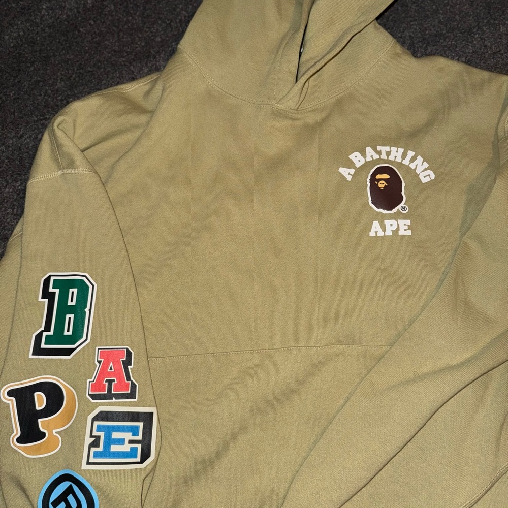 A Bathing Ape Olive Hoodie with Logo Patches